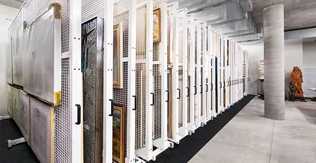 Dexion's art racks for gallery and museum storage.